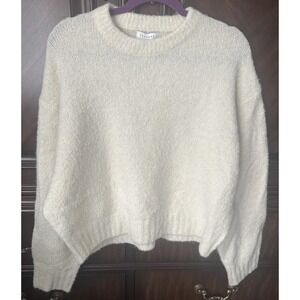 Topshop Sweater Womens Medium White Fuzzy Knit Oversized Crewneck Pullover